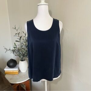 Lunya Washable Silk Satin Tulip Back Sleeveless Scoop Neck Tank Top Blue S